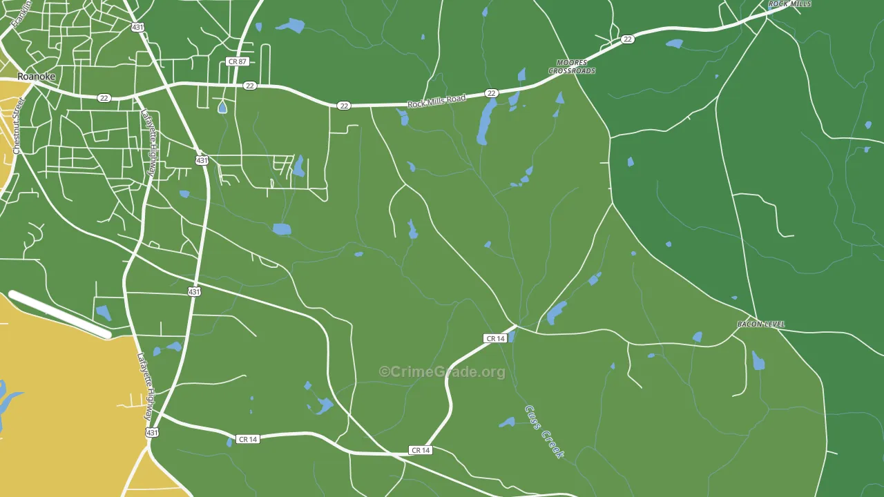 Moores Crossroads, AL Map of Vehicle Theft Rates