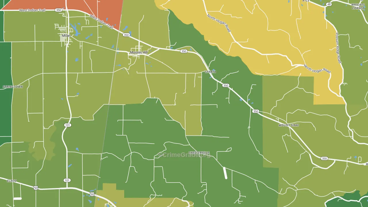 Moores Hill, IN Map of Vehicle Theft Rates