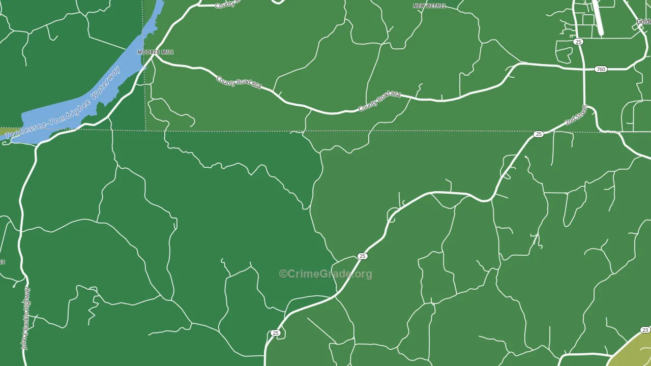 Moores Mill, MS Map of Vehicle Theft Rates