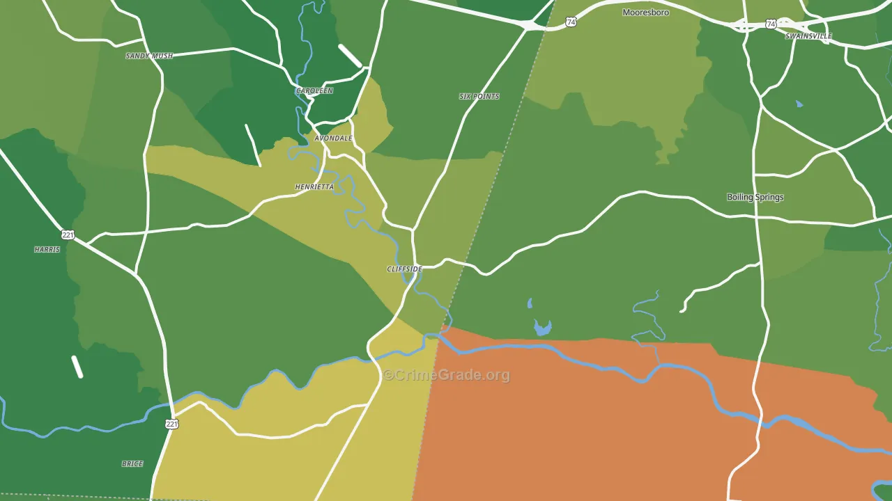 Mooresboro, NC Map of Vehicle Theft Rates