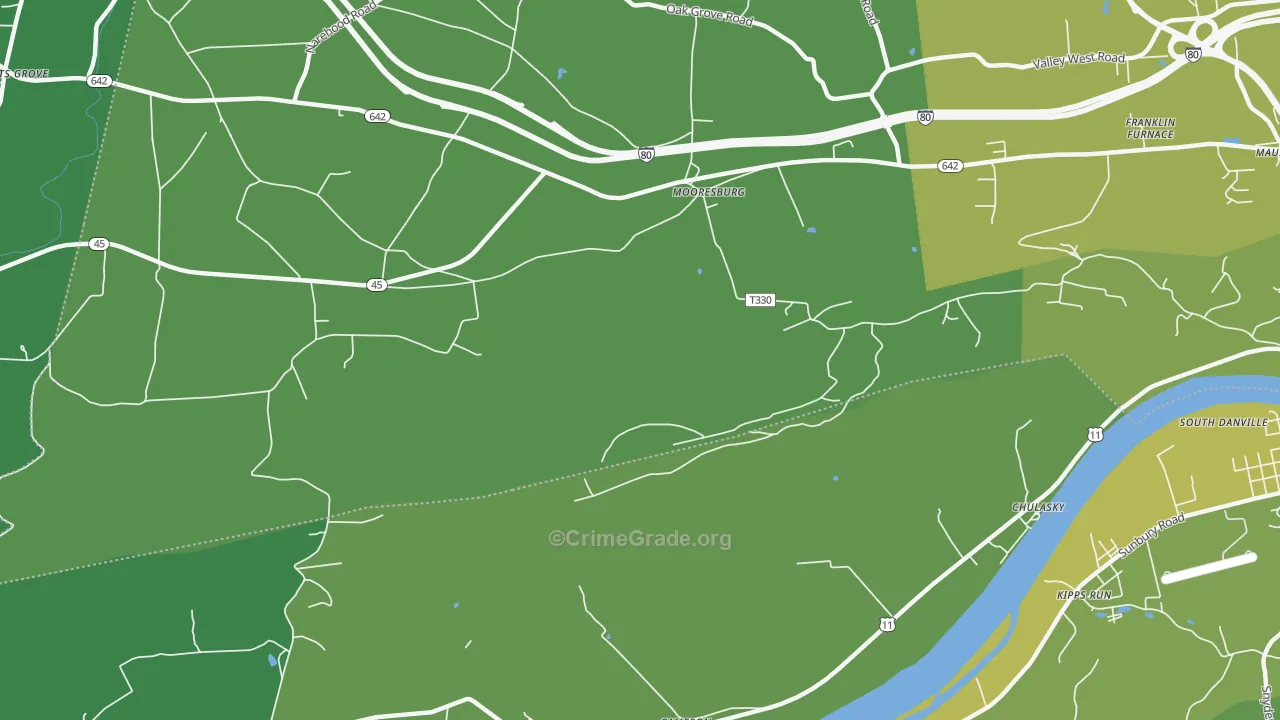 Mooresburg, PA Map of Vehicle Theft Rates