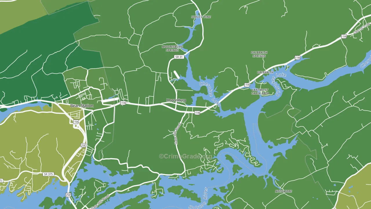 Mooresburg, TN Map of Vehicle Theft Rates