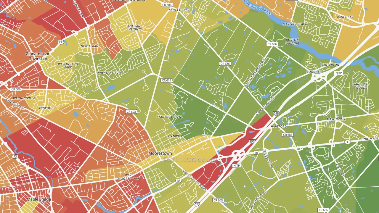 Moorestown, NJ Map of Vehicle Theft Rates