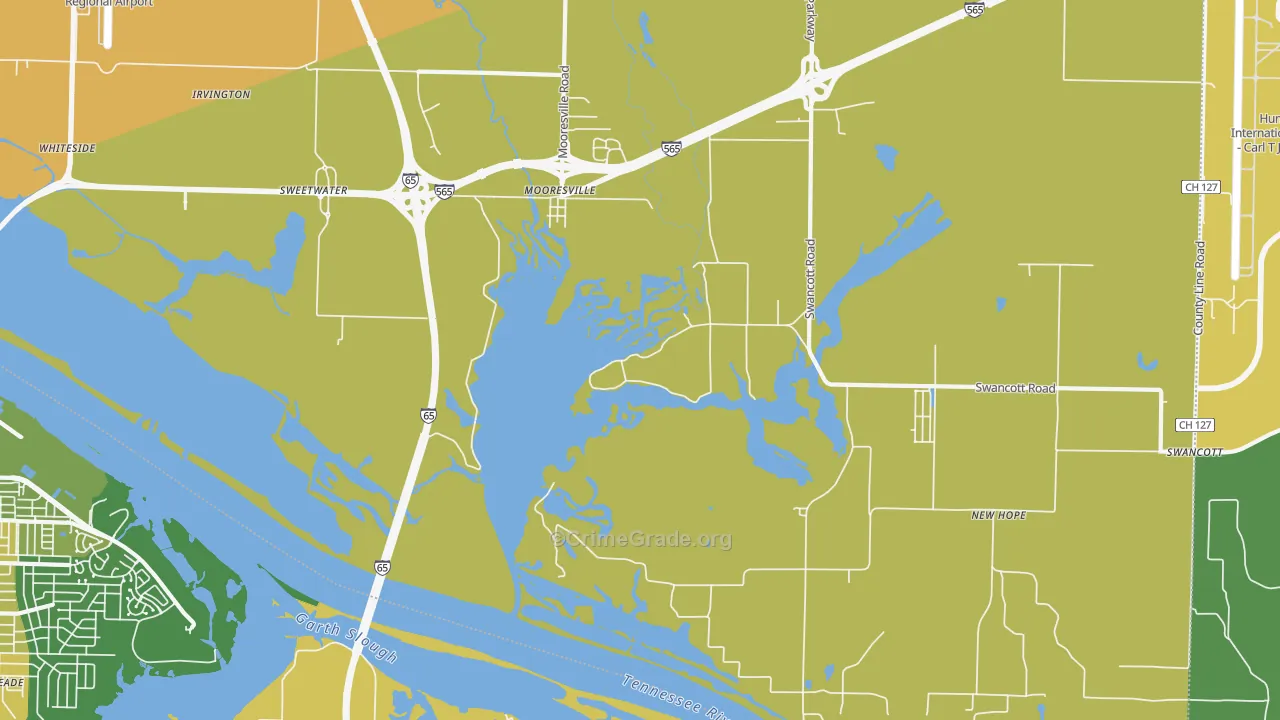 Mooresville, AL Map of Vehicle Theft Rates