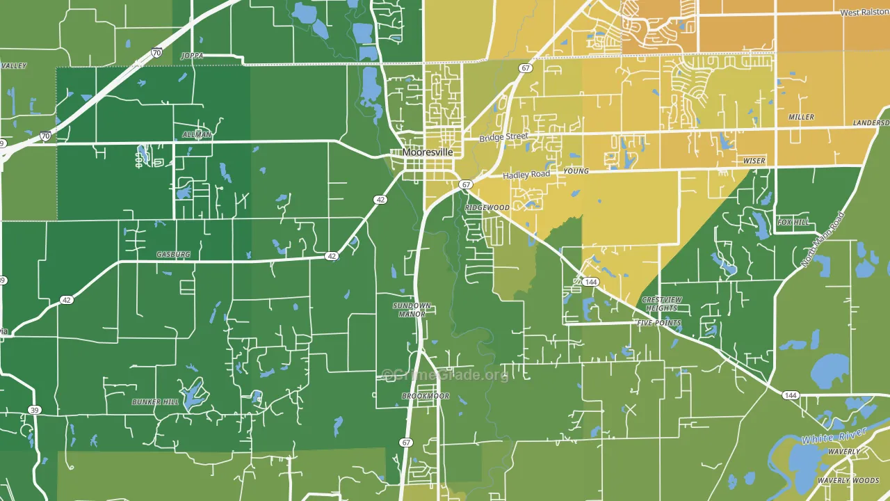 Mooresville, IN Map of Vehicle Theft Rates