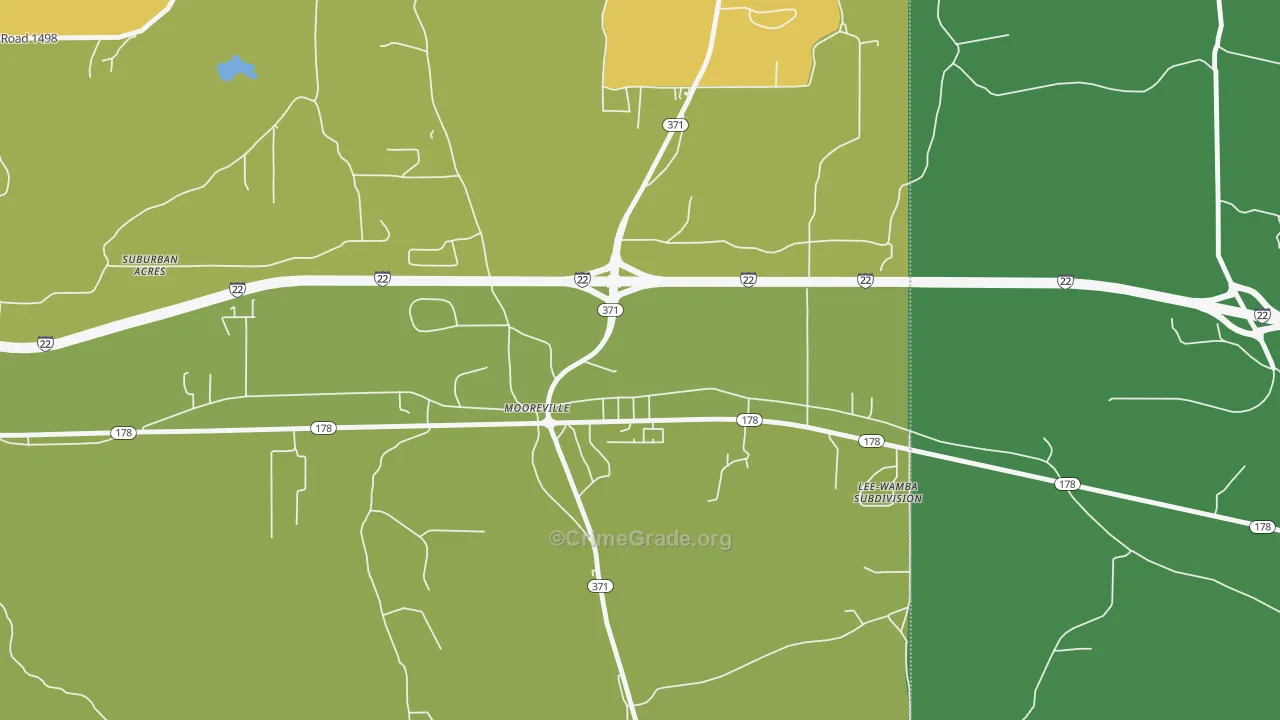 Mooresville, MS Map of Vehicle Theft Rates