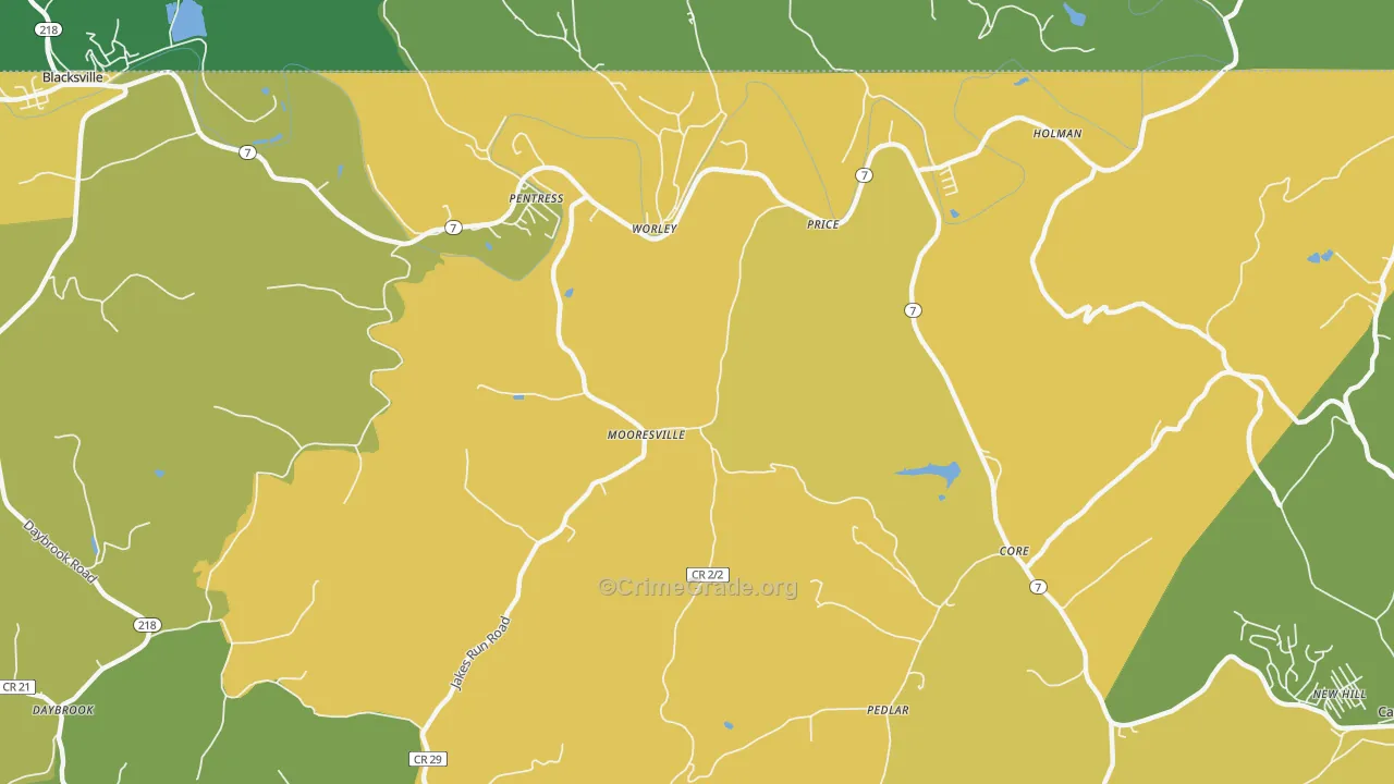 Mooresville, WV Map of Vehicle Theft Rates
