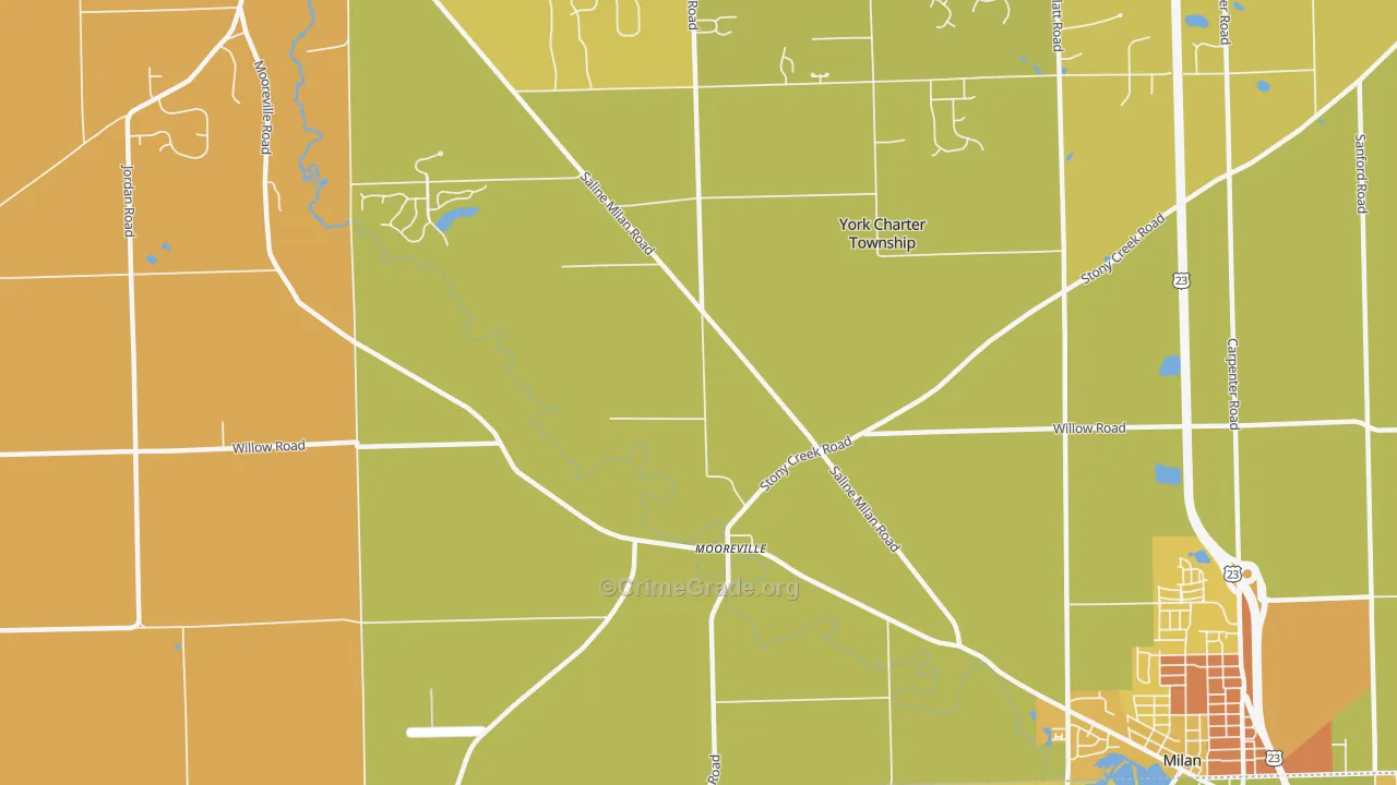 Mooreville, MI Map of Vehicle Theft Rates