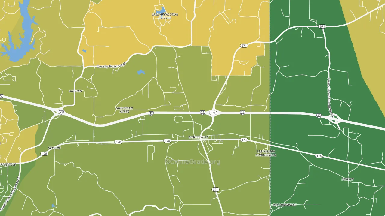 Mooreville, MS Map of Vehicle Theft Rates