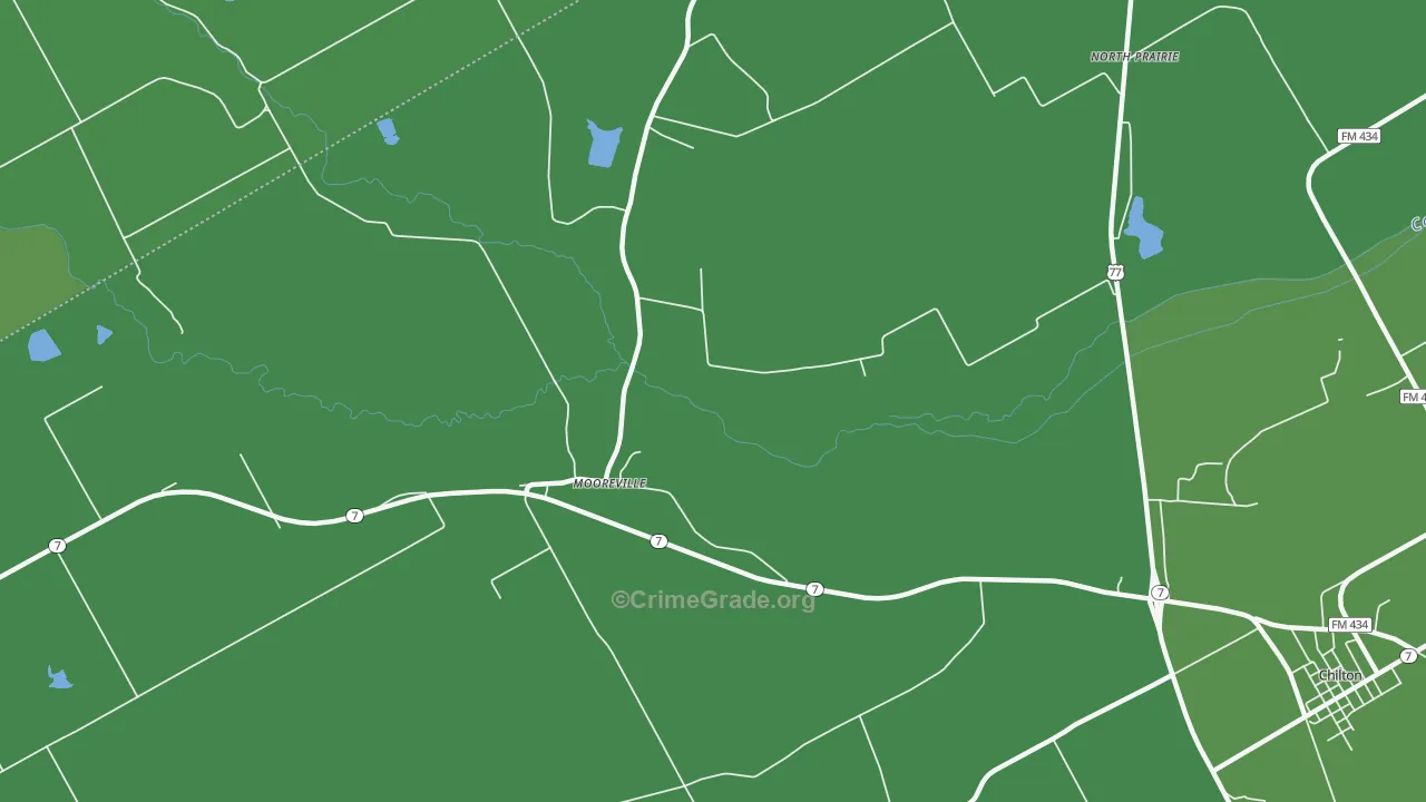 Mooreville, TX Map of Vehicle Theft Rates