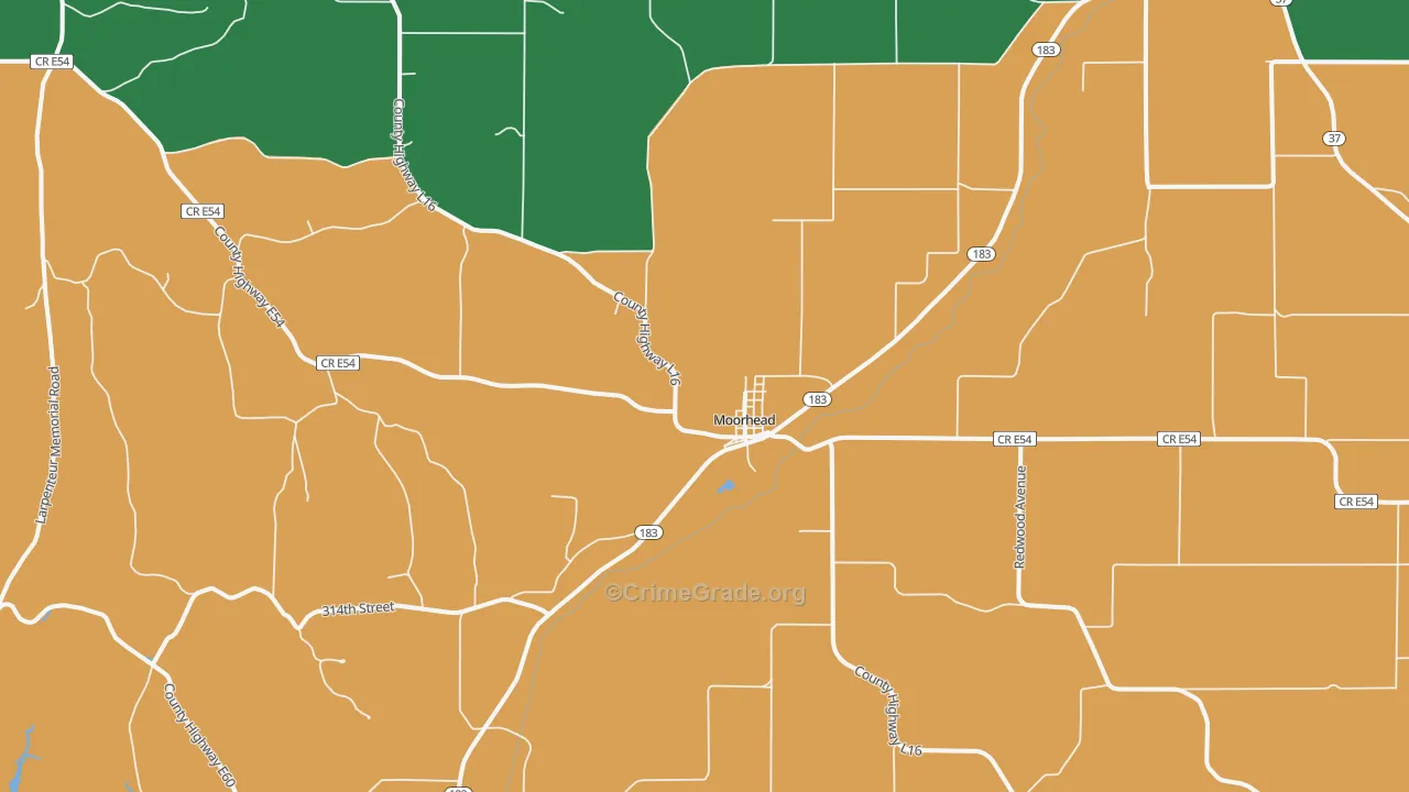 Moorhead, IA Map of Vehicle Theft Rates