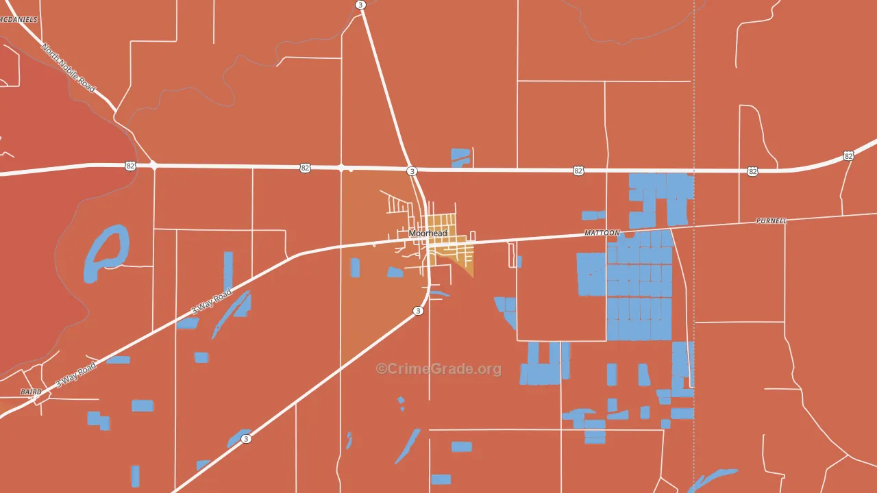 Moorhead, MS Map of Vehicle Theft Rates