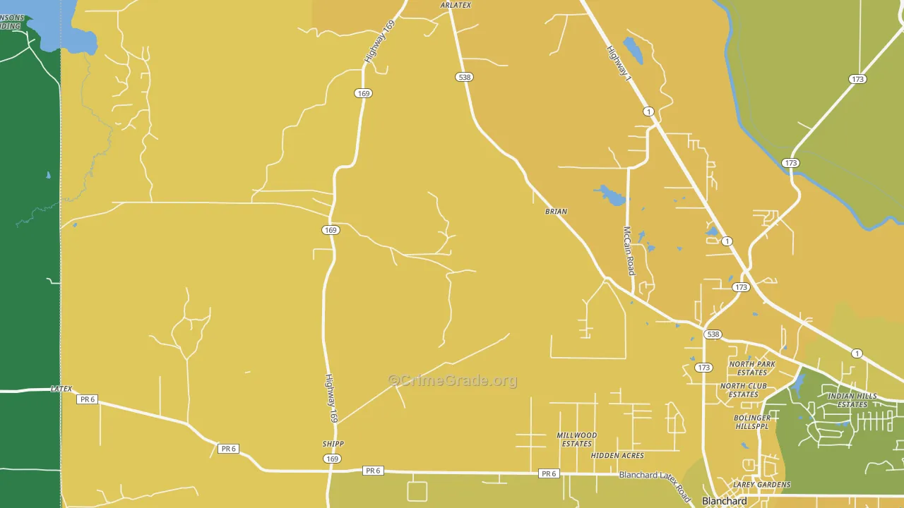 Mooringsport, LA Map of Vehicle Theft Rates