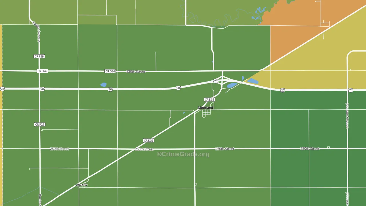 Moorland, IA Map of Vehicle Theft Rates