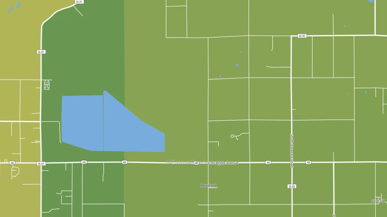 Moorland, MI Map of Vehicle Theft Rates