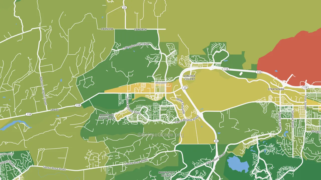 Moorpark, CA Map of Vehicle Theft Rates