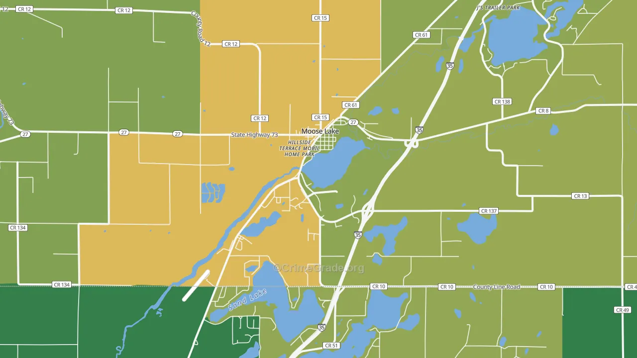 Moose Lake, MN Map of Vehicle Theft Rates