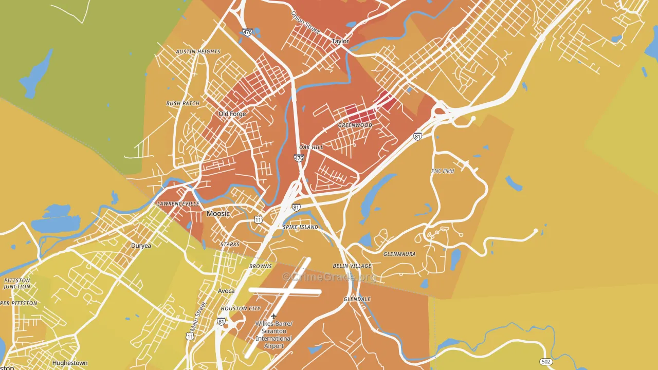 Moosic, PA Map of Vehicle Theft Rates