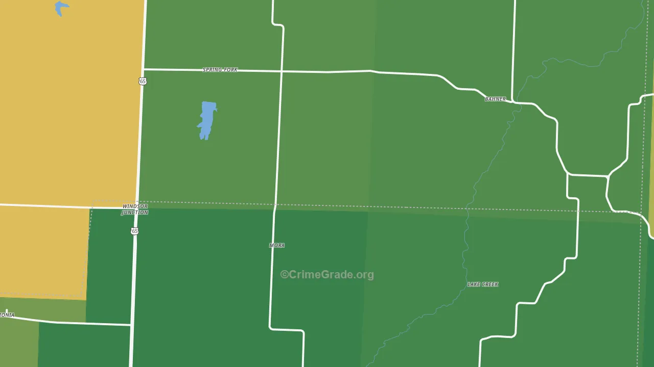 Mora, MO Map of Vehicle Theft Rates