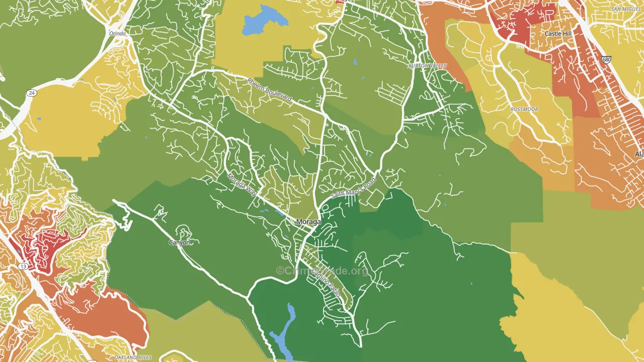 Moraga, CA Map of Vehicle Theft Rates
