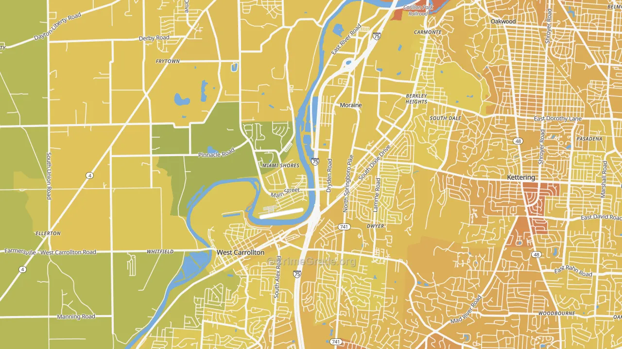 Moraine, OH Map of Vehicle Theft Rates