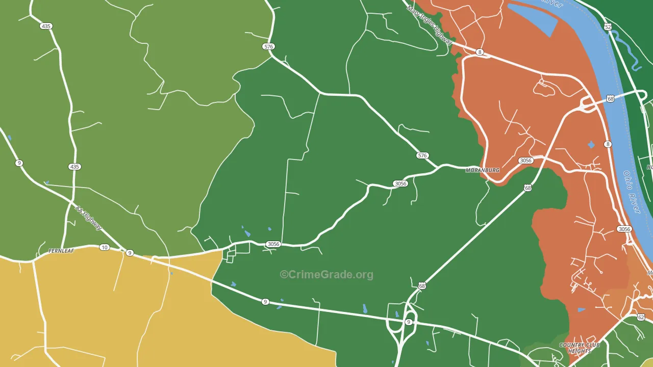 Moranburg, KY Map of Vehicle Theft Rates
