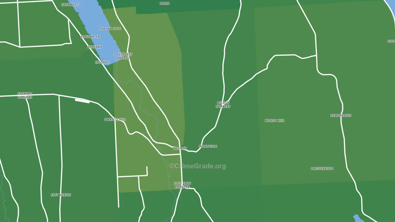 Moravia, NY Map of Vehicle Theft Rates