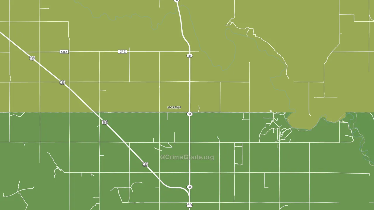 Moravia, OK Map of Vehicle Theft Rates