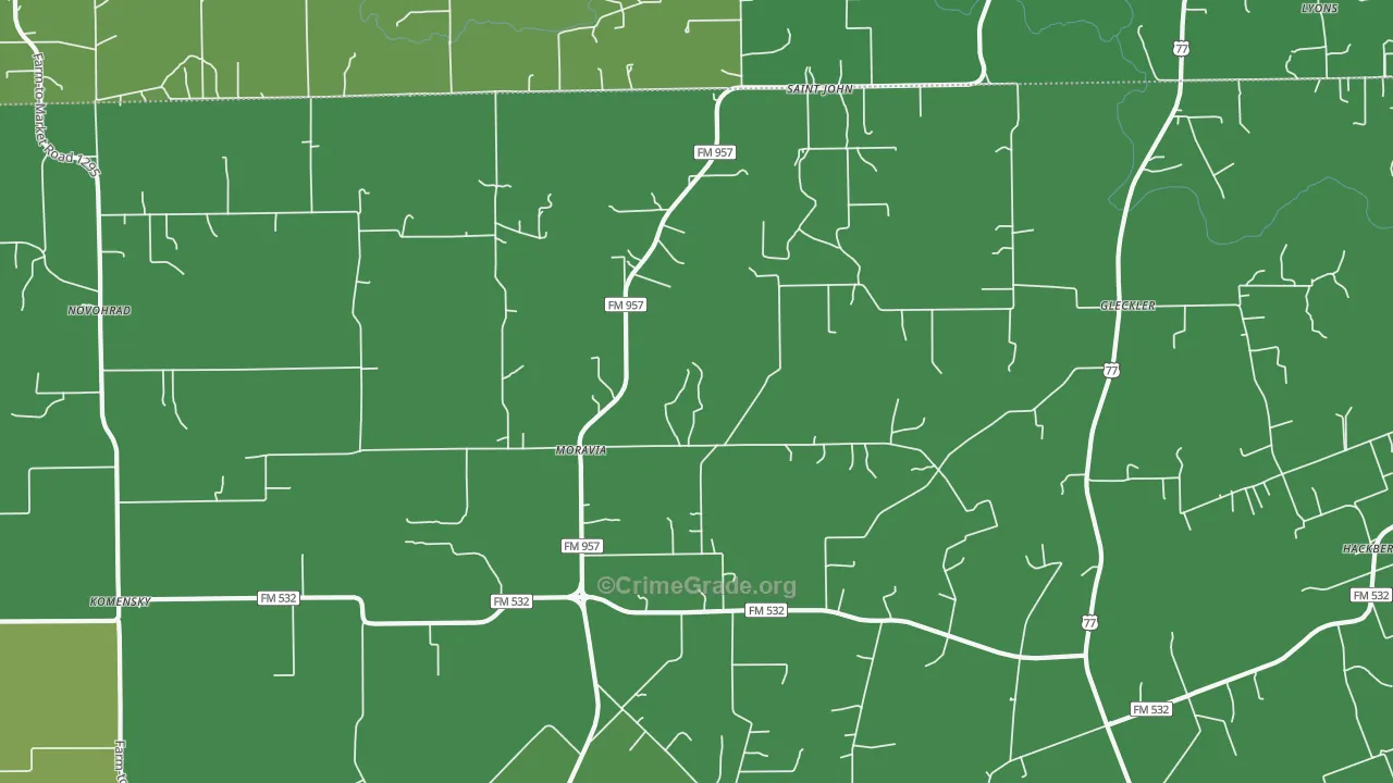 Moravia, TX Map of Vehicle Theft Rates