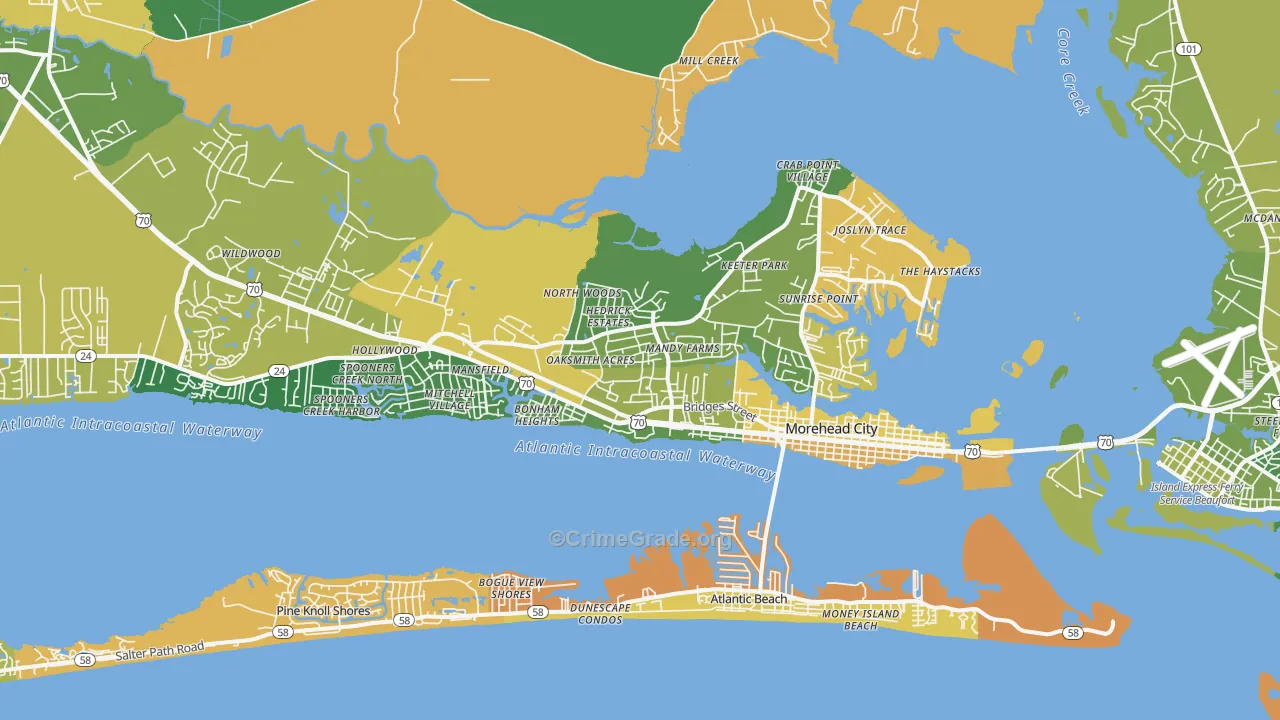 Morehead City, NC Map of Vehicle Theft Rates