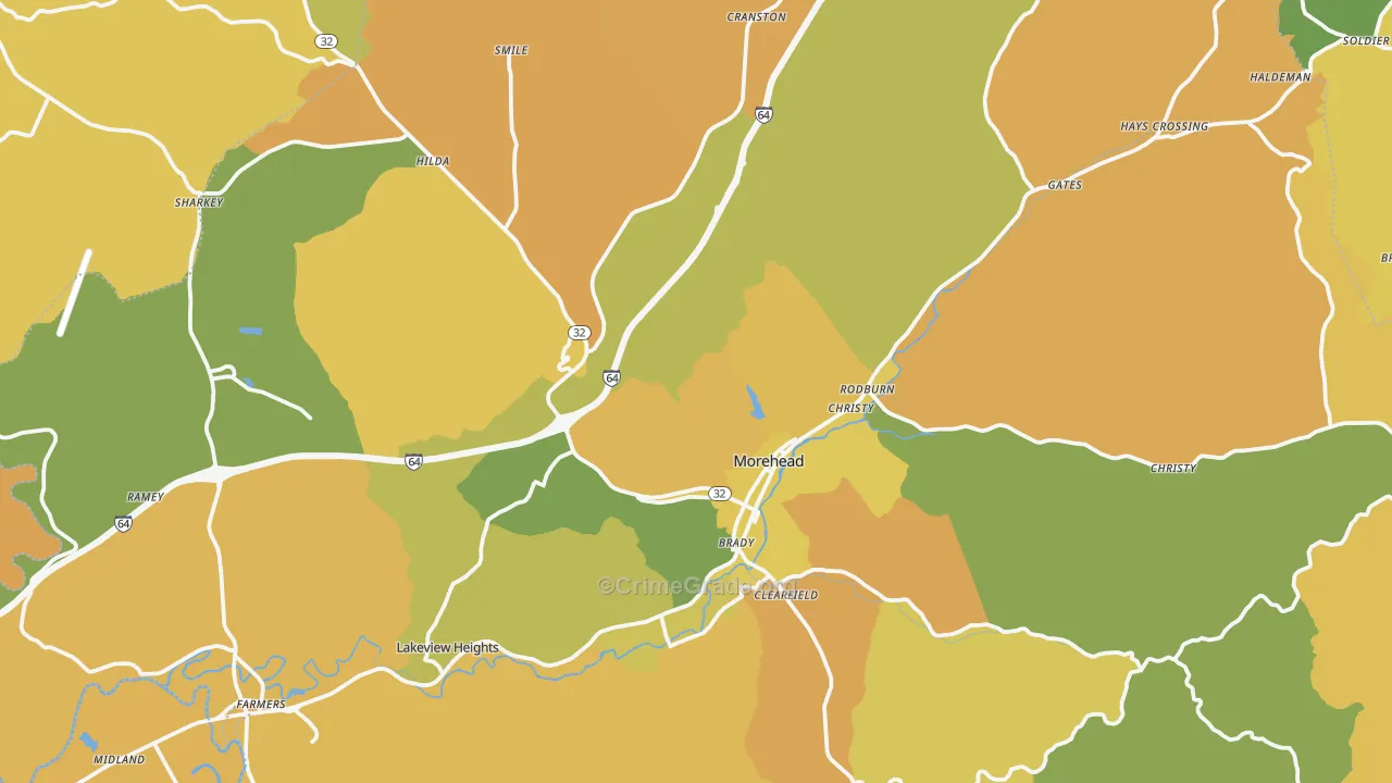 Morehead, KY Map of Vehicle Theft Rates
