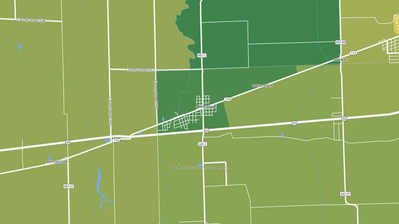Morehouse, MO Map of Vehicle Theft Rates