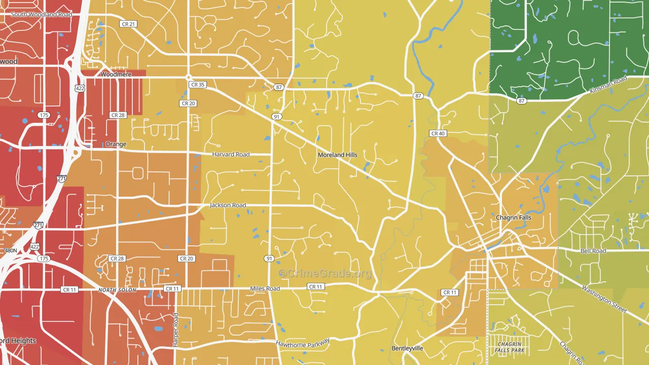 Moreland Hills, OH Map of Vehicle Theft Rates