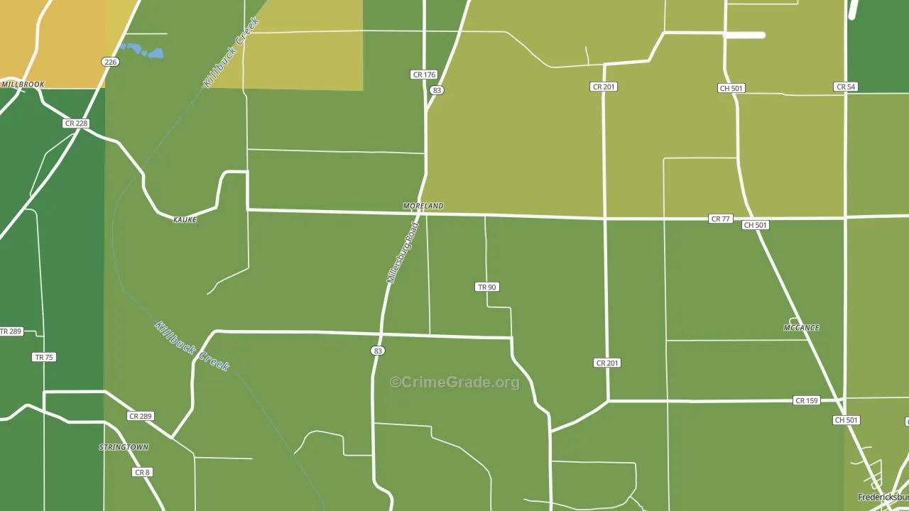 Moreland, OH Map of Vehicle Theft Rates