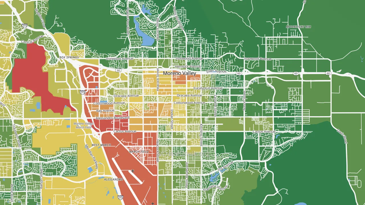 Moreno Valley, CA Map of Vehicle Theft Rates