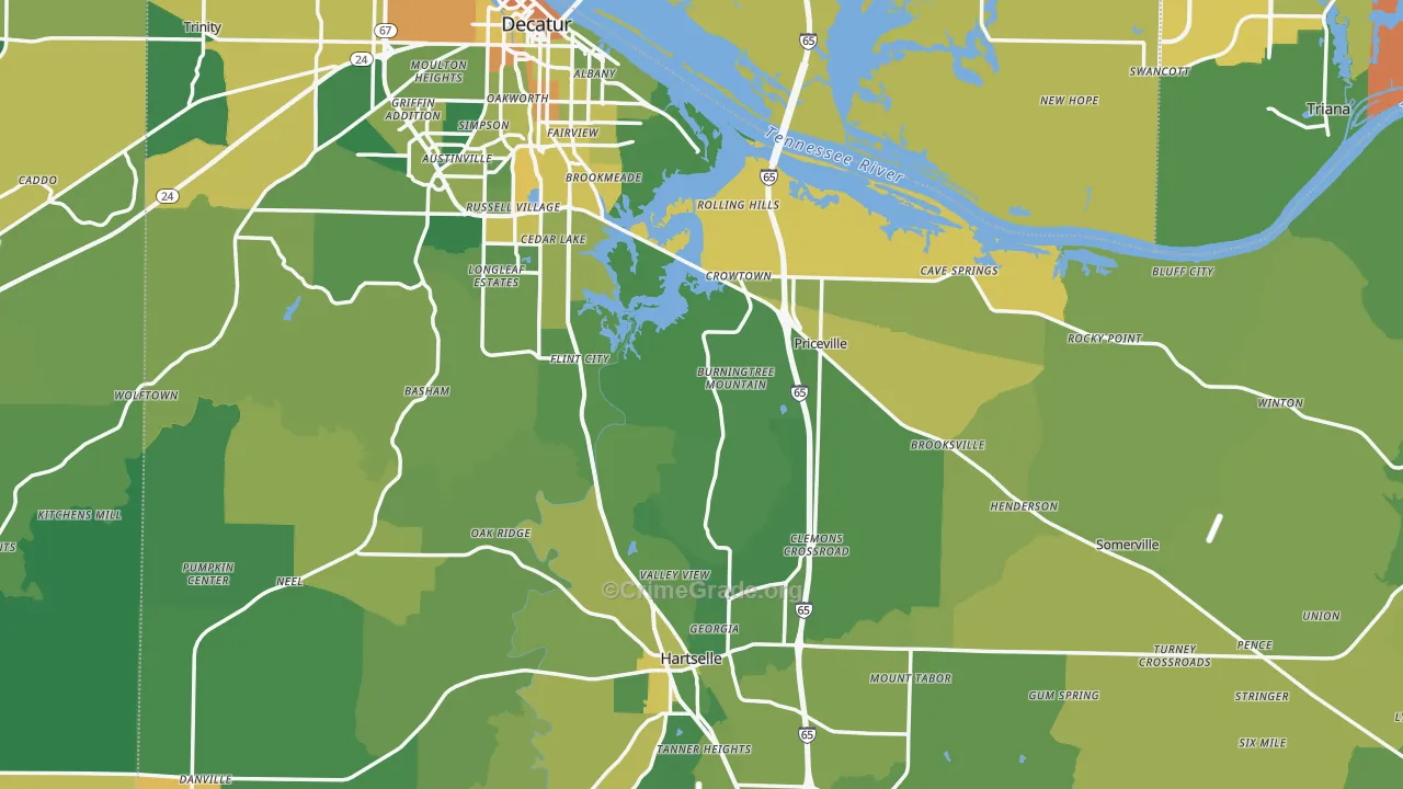 Morgan County, AL Map of Vehicle Theft Rates