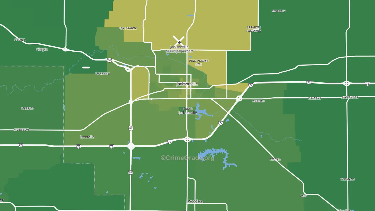 Morgan County, IL Map of Vehicle Theft Rates
