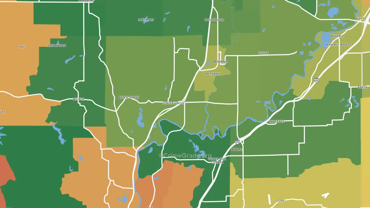 Morgan County, IN Map of Vehicle Theft Rates