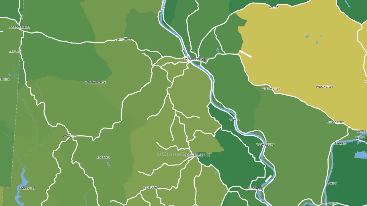 Morgan County, OH Map of Vehicle Theft Rates