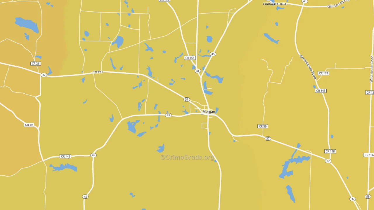 Morgan, GA Map of Vehicle Theft Rates