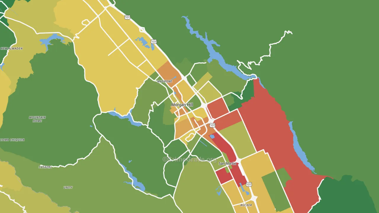 Morgan Hill, CA Map of Vehicle Theft Rates