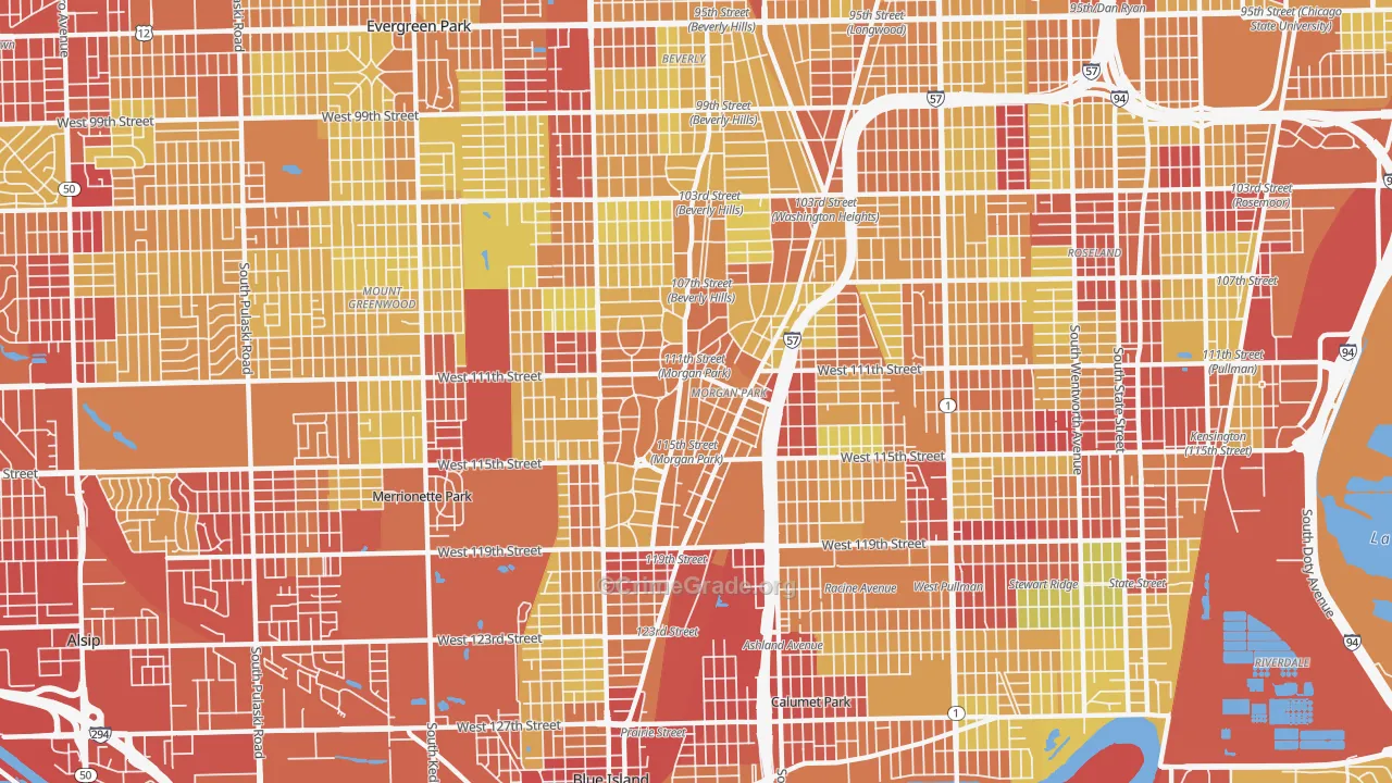 Morgan Park, Chicago, IL Map of Vehicle Theft Rates