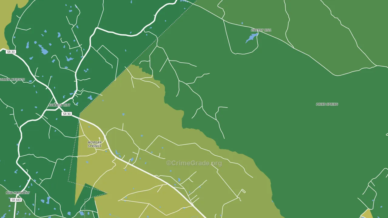 Morgan Springs, TN Map of Vehicle Theft Rates