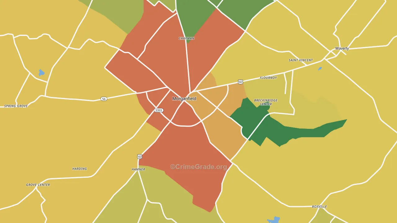 Morganfield, KY Map of Vehicle Theft Rates