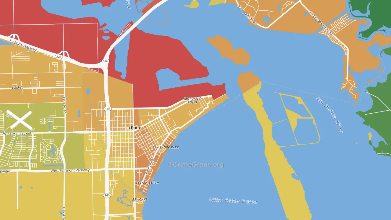 Morgans Point, TX Map of Vehicle Theft Rates