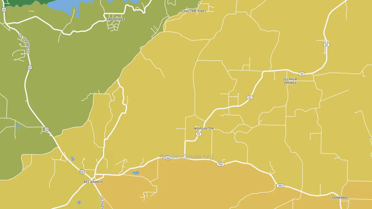 Morganton, AR Map of Vehicle Theft Rates