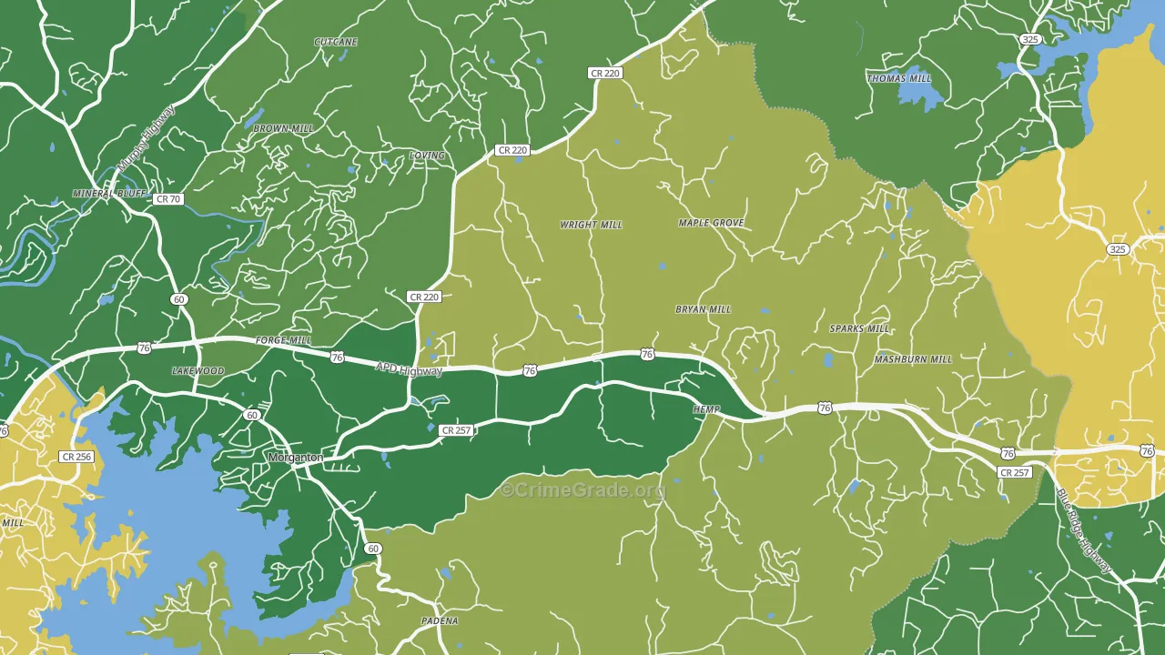 Morganton, GA Map of Vehicle Theft Rates