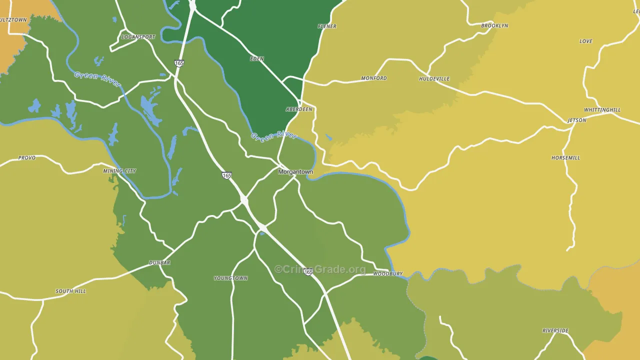 Morgantown, KY Map of Vehicle Theft Rates