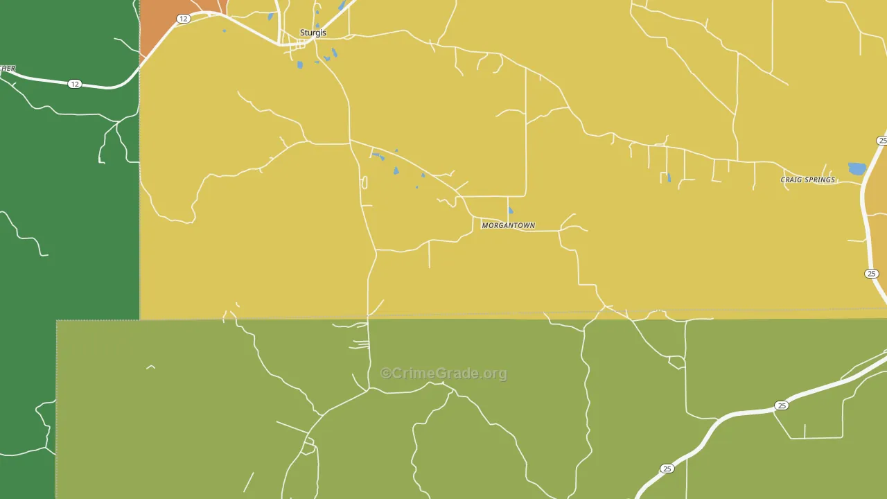 Morgantown, MS Map of Vehicle Theft Rates