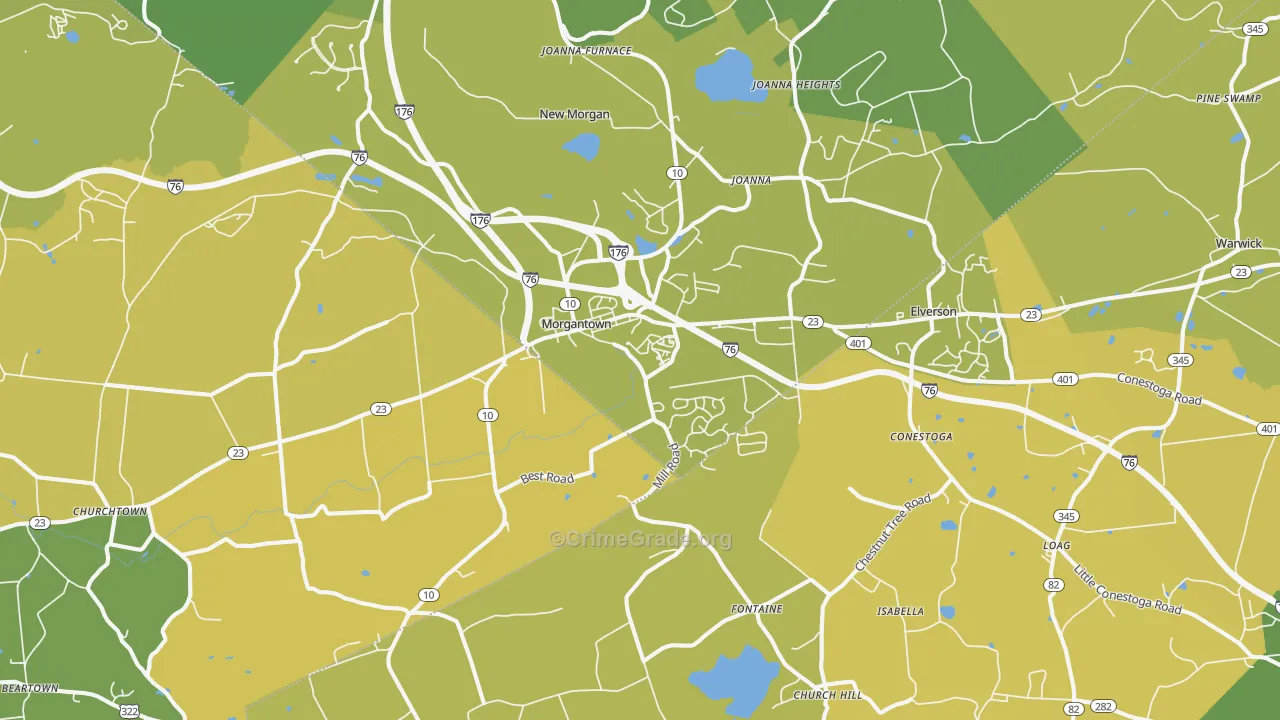 Morgantown, PA Map of Vehicle Theft Rates